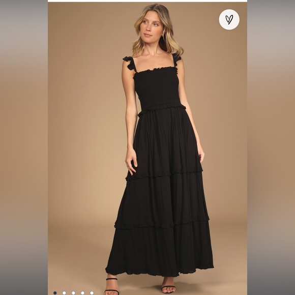 Lulus Fun Afternoon Black Smocked Tiered Maxi Dress - Picture 1 of 9